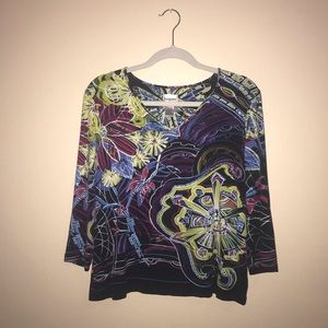 ⚡️Chico’s Size 2 or 8/10 M Black Floral Top Shirt
